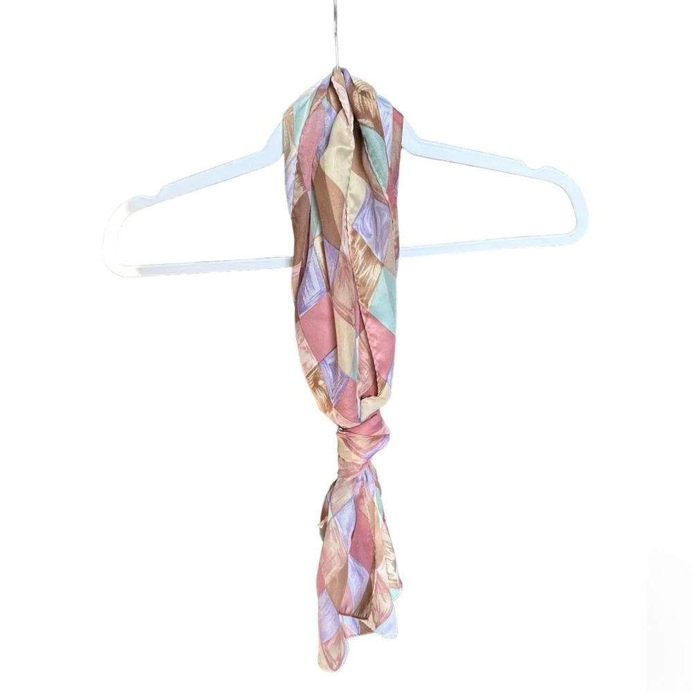 Vintage Pastel Pink, Purple Blue Diamond Long Sheer Scarf NWT
